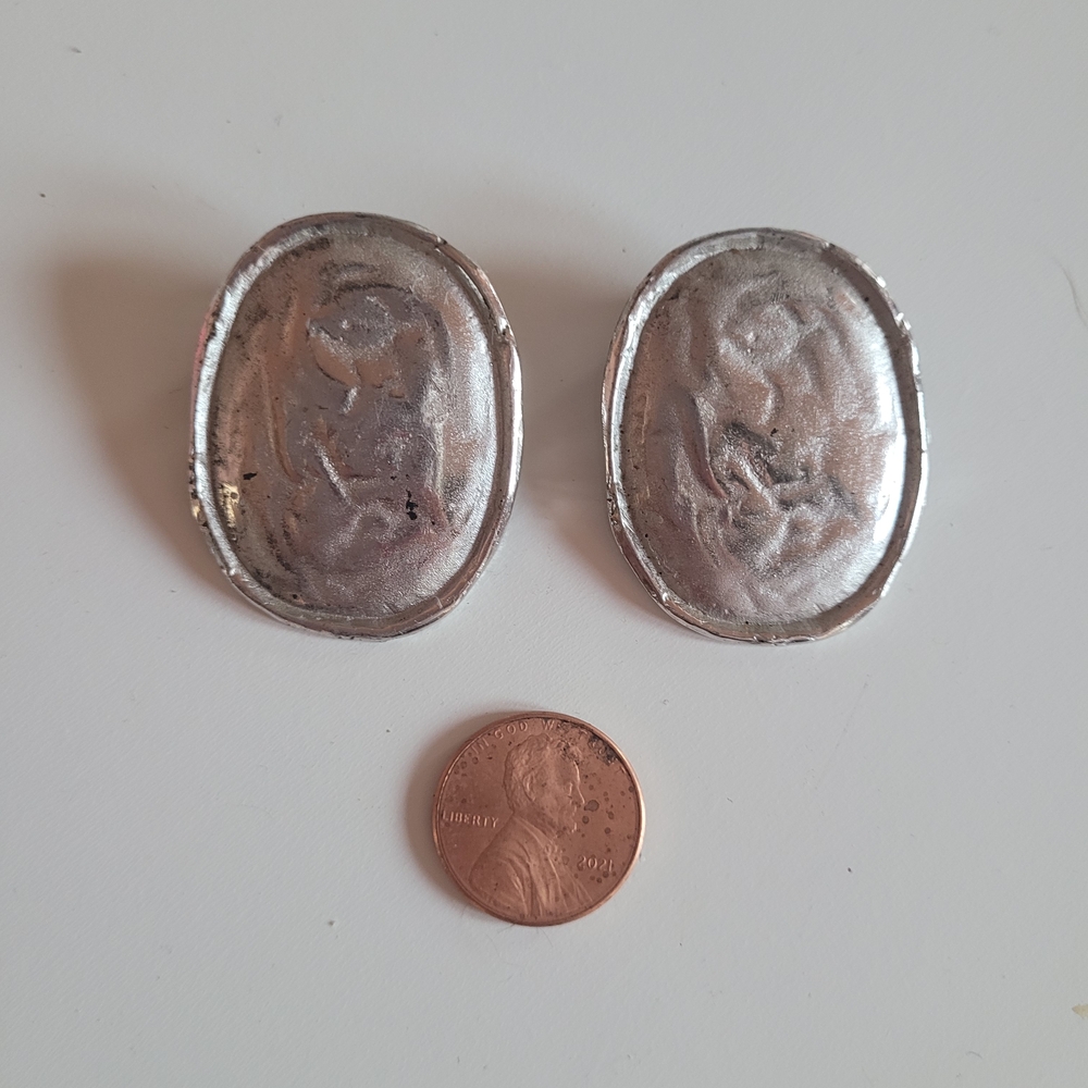 Vintage Silver Oval Clip-On Earrings